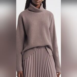Sold out NWT Nordstrom ribbed cashmere wool turtleneck sweater grey plum XS